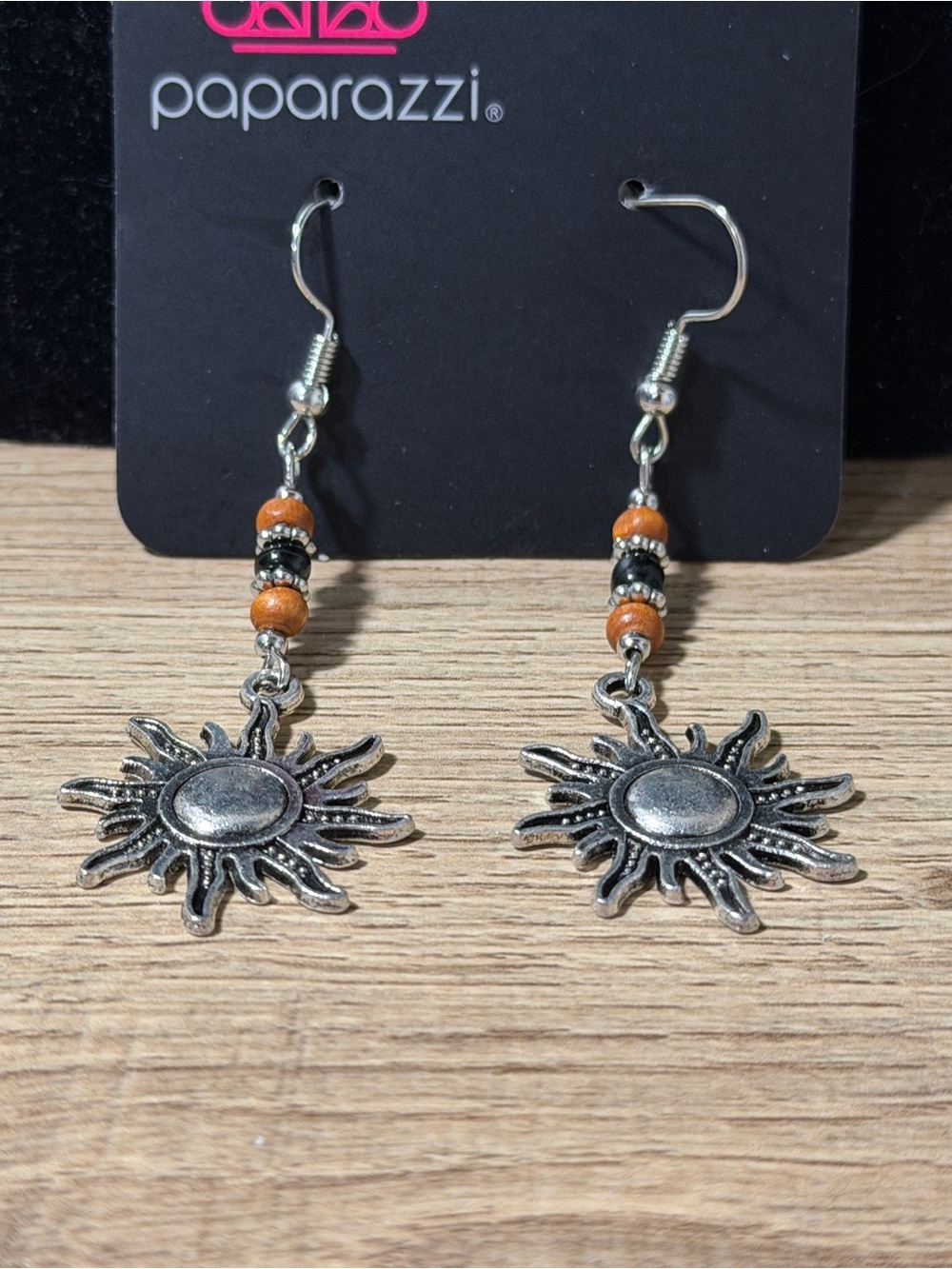 Paparazzi Silver Sunburst Dangle Earrings with Orange Beads